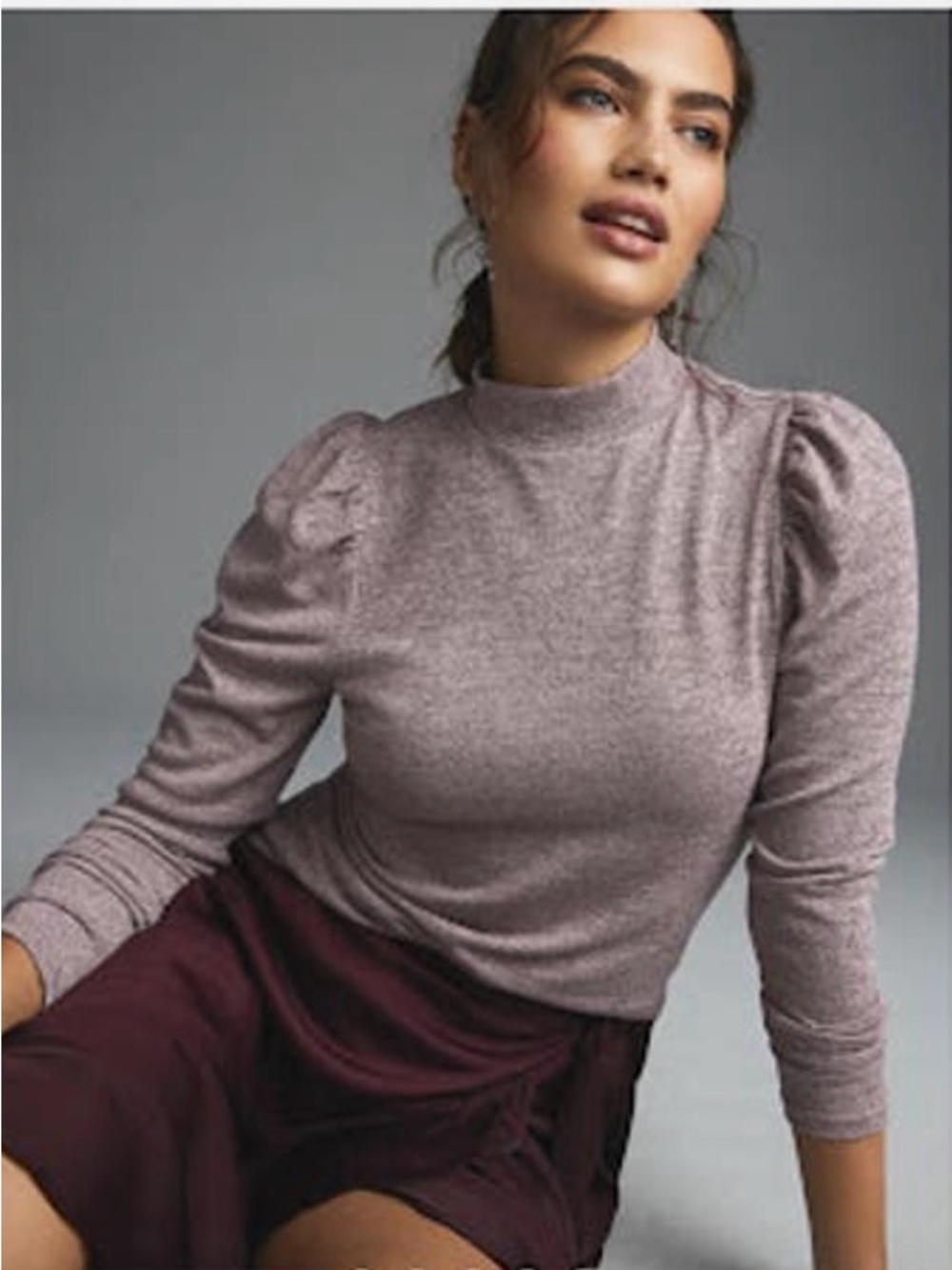 Anthropologie DOLAN Mock Neck Long Sleeve Top in Dusty Mauve Sparkly XL